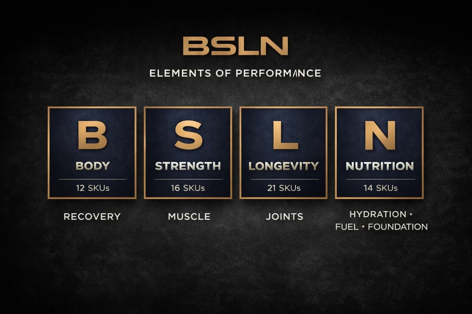 BSLN Elements of Performance — Body, Strength, Longevity, Nutrition pillars